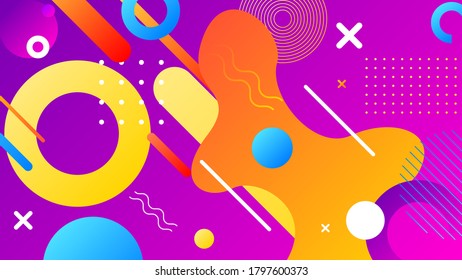 Abstract Colorful Gradient Background With Color Geometric Figures. Different Shapes And White Line Vector Design Style