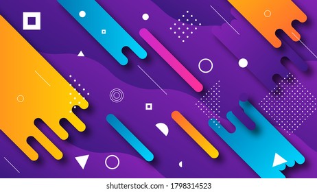 Abstract Colorful Gradient Background With Color Geometric Figures. Different Shapes And White Line Vector Design Style