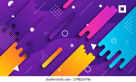 Resumen De Fondo De Gradiente Colorido Con Figuras Geométricas De Color. Formas Diferentes Y Estilo De Diseño De Vectores De Línea Blanca