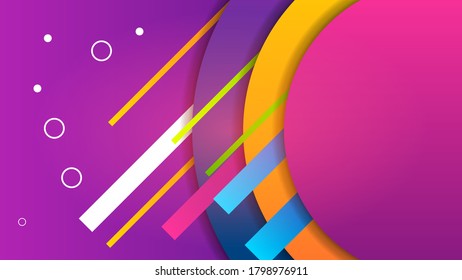 Abstract Colorful Gradient Background With Color Geometric Figures. Different Shapes And White Line Vector Design Style