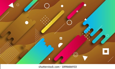Abstract Colorful Gradient Background With Color Geometric Figures Different Shapes And White Line Vector Design Style