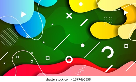 Abstract Colorful Gradient Background With Color Geometric Figures Different Shapes And White Line Vector Design Style
