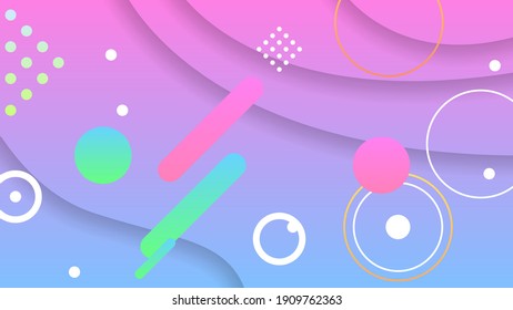 Abstract Colorful Gradient Background With Color Wavy Geometric Figures of Different Shapes And White Lines, Vector Design Style