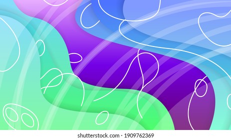 Abstrakter bunter Farbverlauf-Hintergrund mit geometrischen Farbwellen-Figuren verschiedener Formen und Vektordesign-Stil der weißen Linie