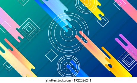 Resumen Fondo de degradado colorido con figuras geométricas onduladas de colores de diferentes formas y líneas blancas, estilo de diseño vectorial