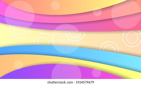 Abstract Colorful Gradient Background With Color Wavy Geometric Figures of Different Shapes And White Lines, Vector Design Style