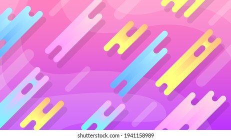 Abstrakter bunter Farbverlauf-Hintergrund mit farbigen, geometrischen Figuren verschiedener Formen und weißer Linien, Vektordesign-Stil
