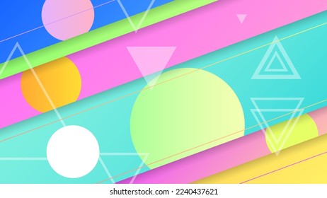 Abstract Colorful Gradient Background With Color Geometric Figures. Different Shapes And White Line Vector Design Style