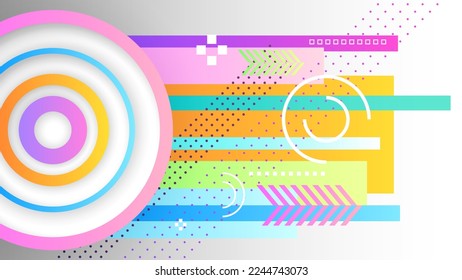 Abstract Colorful Gradient Background With Color Geometric Figures. Different Shapes And White Line Vector Design Style
