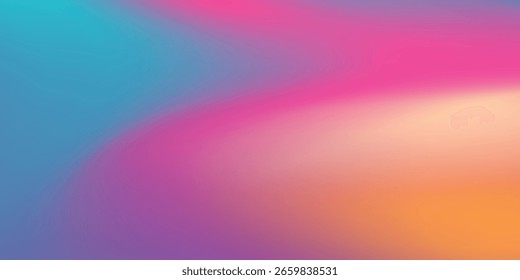Abstract colorful gradient background with orange, yellow, pink, blue, purple and red. Horizontal art for cover. Beautiful rainbow