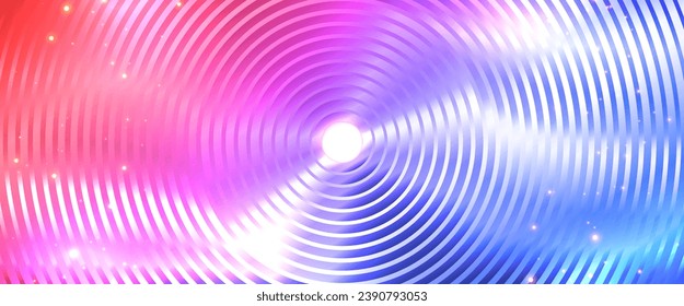 Abstract colorful gradient background with realistic circular brushed metal texture (chrome, stainless steel, silver) for web, interfaces, UI, applications, apps and presentations. Circle tech. Vector