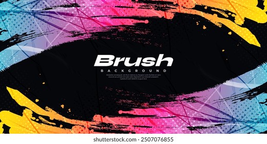 Abstract and Colorful Gradient Brush Background with Halftone Effect. Brush Stroke Illustration for Banner, Poster, or Sports Background. Scratch and Texture Elements For Design