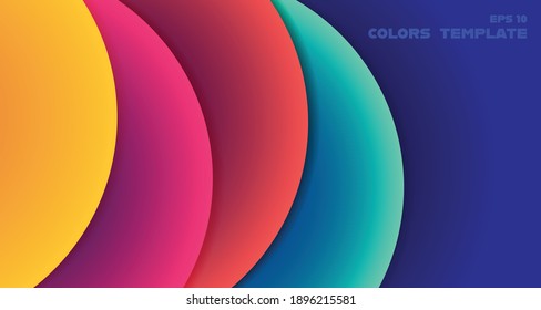 Resumen de la plantilla de diseño 3D del círculo de degradado colorido que se solapa con la ilustración. Estilo de los círculos de dimensión del patrón geométrico con fondo de sombra. vector de ilustración