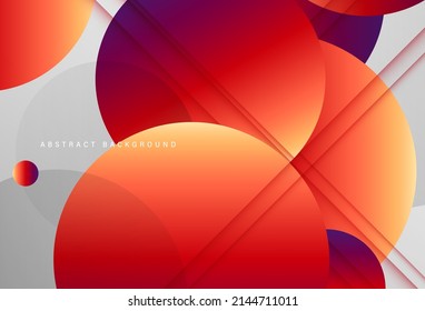 Abstract colorful gradient circle shapes background. Modern geometric shape creative design with diagonal lines decoration. Overlap circle layers graphic elements. Vector illustration