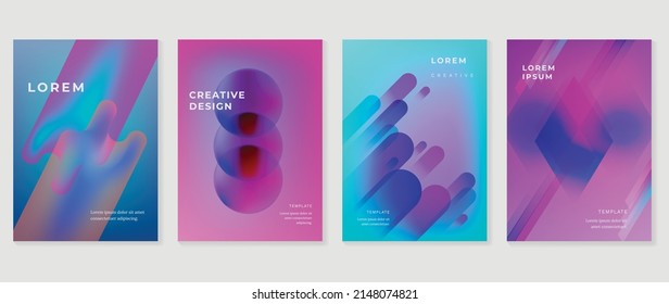 Abstract colorful gradient cover template. Set of poster design with hologram color, dynamic graphic, geometric shape, circle. Collection modern banners for flyer, business, ads, decoration, card.