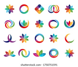 Abstract colorful gradient creative logo collection of various shapes. Design trendy template icon for corporate identity business company, sign marketing, symbol advertising, technology. Vector.
