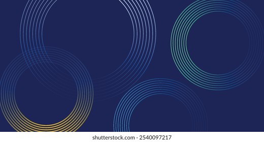 Abstract colorful gradient curves lines on dark blue background. vector.