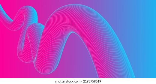 Abstract colorful gradient fluid 3d tubes with pink and blue gradient background 