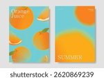 Abstract colorful gradient fruit card background set. Minimalist poster with oranges. Modern summer and spring wallpaper design for drink menu, promotion, beverages, ads.