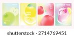 Abstract colorful gradient fruit card background set. Minimalist poster with lemon. Modern summer and spring wallpaper design for drink menu, promotion, beverages, ads.