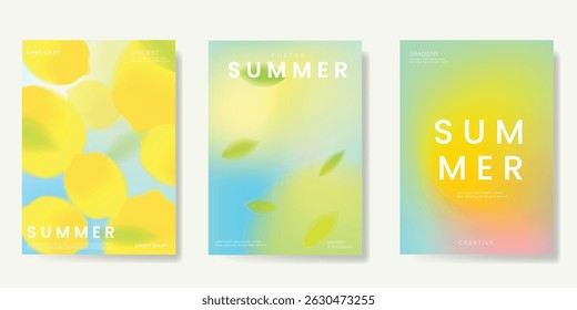 Abstrato colorido gradiente de fundo cartão de frutas definido. Cartaz minimalista com limão. Design moderno de papel de parede de verão e primavera para menu de bebidas, promoção, bebidas, anúncios.