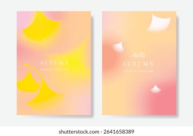 Abstract colorful gradient fruit card background set. Minimalist poster with lemon. Modern Fall and Autumn wallpaper design for drink menu, promotion, beverages, ads. 