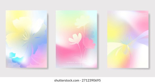 Abstract colorful gradient fruit card background set. Minimalist poster with lemon. Modern summer and spring wallpaper design for drink menu, promotion, beverages, ads.