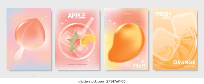 Abstractas conjunto de fondo de tarjeta de fruta de gradiente colorido. Cartel minimalista con limón. Diseño moderno del verano y del Fondo de pantalla de la primavera para el menú de la bebida, promoción, bebidas, anuncios.
