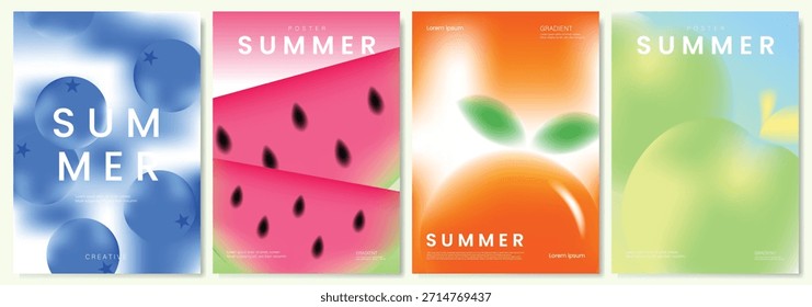 Abstractas conjunto de fondo de tarjeta de fruta de gradiente colorido. Cartel minimalista con limón. Diseño moderno del verano y del Fondo de pantalla de la primavera para el menú de la bebida, promoción, bebidas, anuncios.