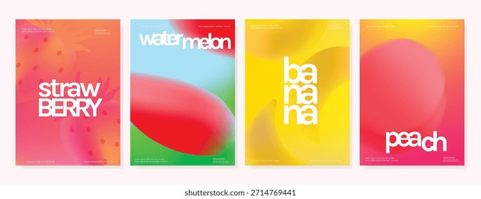 Abstractas conjunto de fondo de tarjeta de fruta de gradiente colorido. Cartel minimalista con limón. Diseño moderno del verano y del Fondo de pantalla de la primavera para el menú de la bebida, promoción, bebidas, anuncios.