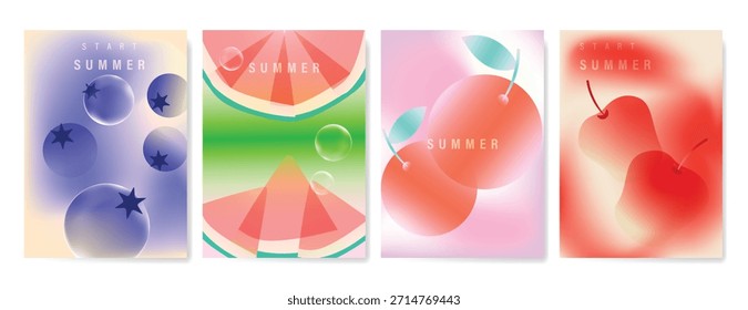 Abstractas conjunto de fondo de tarjeta de fruta de gradiente colorido. Cartel minimalista con limón. Diseño moderno del verano y del Fondo de pantalla de la primavera para el menú de la bebida, promoción, bebidas, anuncios.