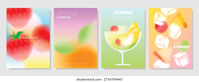 Abstractas conjunto de fondo de tarjeta de fruta de gradiente colorido. Cartel minimalista con limón. Diseño moderno del verano y del Fondo de pantalla de la primavera para el menú de la bebida, promoción, bebidas, anuncios.