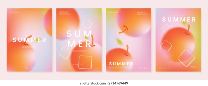 Abstrato colorido gradiente de fundo cartão de frutas definido. Cartaz minimalista com limão. Design moderno de papel de parede de verão e primavera para menu de bebidas, promoção, bebidas, anúncios.