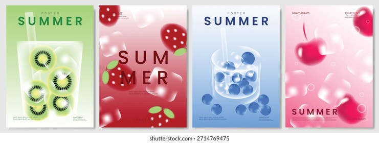 Abstractas conjunto de fondo de tarjeta de fruta de gradiente colorido. Cartel minimalista con limón. Diseño moderno del verano y del Fondo de pantalla de la primavera para el menú de la bebida, promoción, bebidas, anuncios.