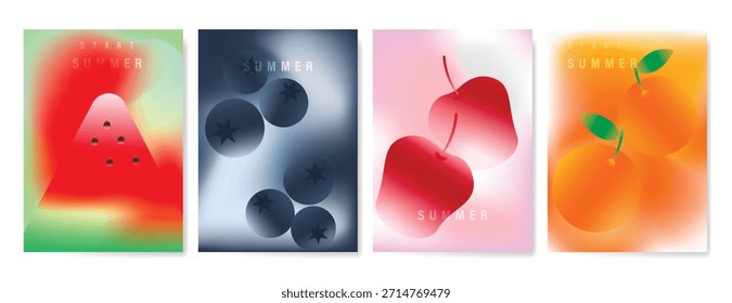 Abstractas conjunto de fondo de tarjeta de fruta de gradiente colorido. Cartel minimalista con limón. Diseño moderno del verano y del Fondo de pantalla de la primavera para el menú de la bebida, promoción, bebidas, anuncios.