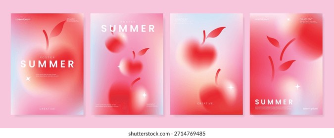 Abstractas conjunto de fondo de tarjeta de fruta de gradiente colorido. Cartel minimalista con limón. Diseño moderno del verano y del Fondo de pantalla de la primavera para el menú de la bebida, promoción, bebidas, anuncios.