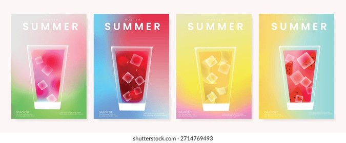 Abstractas conjunto de fondo de tarjeta de fruta de gradiente colorido. Cartel minimalista con limón. Diseño moderno del verano y del Fondo de pantalla de la primavera para el menú de la bebida, promoción, bebidas, anuncios.