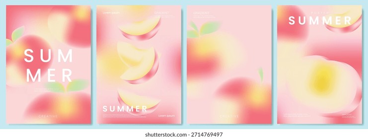 Abstractas conjunto de fondo de tarjeta de fruta de gradiente colorido. Cartel minimalista con limón. Diseño moderno del verano y del Fondo de pantalla de la primavera para el menú de la bebida, promoción, bebidas, anuncios.