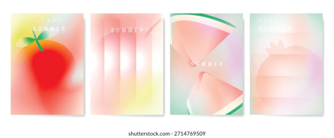 Abstractas conjunto de fondo de tarjeta de fruta de gradiente colorido. Cartel minimalista con limón. Diseño moderno del verano y del Fondo de pantalla de la primavera para el menú de la bebida, promoción, bebidas, anuncios.