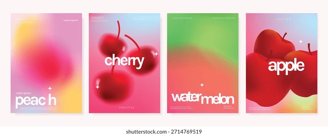 Abstractas conjunto de fondo de tarjeta de fruta de gradiente colorido. Cartel minimalista con limón. Diseño moderno del verano y del Fondo de pantalla de la primavera para el menú de la bebida, promoción, bebidas, anuncios.