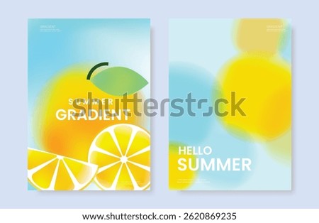 Abstract colorful gradient fruit card background set. Minimalist poster with oranges. Modern summer and spring wallpaper design for drink menu, promotion, beverages, ads.