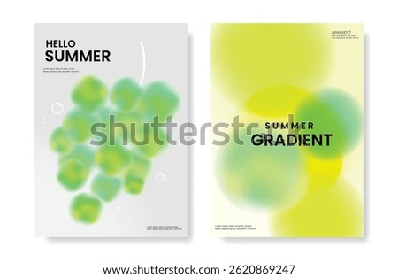 Abstract colorful gradient fruit card background set. Minimalist poster with green grape. Modern summer and spring wallpaper design for drink menu, promotion, beverages, ads.