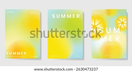 Abstract colorful gradient fruit card background set. Minimalist poster with lemon. Modern summer and spring wallpaper design for drink menu, promotion, beverages, ads.