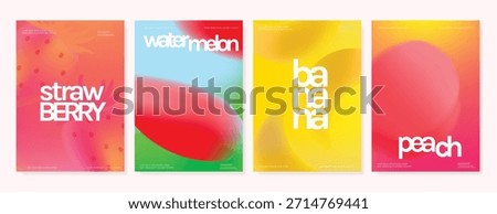 Abstract colorful gradient fruit card background set. Minimalist poster with lemon. Modern summer and spring wallpaper design for drink menu, promotion, beverages, ads.
