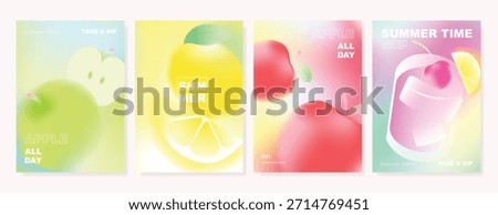 Abstract colorful gradient fruit card background set. Minimalist poster with lemon. Modern summer and spring wallpaper design for drink menu, promotion, beverages, ads.