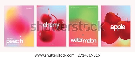 Abstract colorful gradient fruit card background set. Minimalist poster with lemon. Modern summer and spring wallpaper design for drink menu, promotion, beverages, ads.