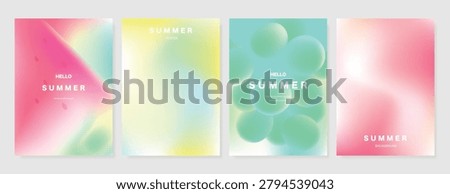 Abstract colorful gradient fruit card background set. Minimalist poster with watermelon, orange, lemon. Modern summer and spring wallpaper design for drink menu, promotion, beverages, ads.