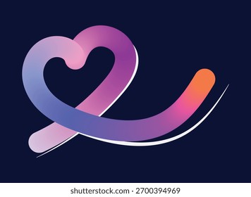An abstract colorful gradient heart shape on a dark blue background, perfect for adding a touch of love to any design project. Use it to create eye-catching graphics.