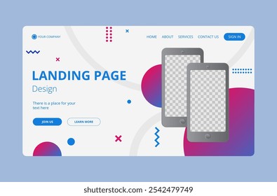 Abstract colorful gradient landing page design.