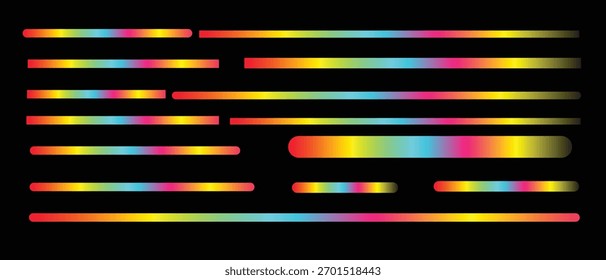 Abstract colorful gradient lines on black background. Modern neon horizontal stripes design for digital art, motion, and futuristic themes.